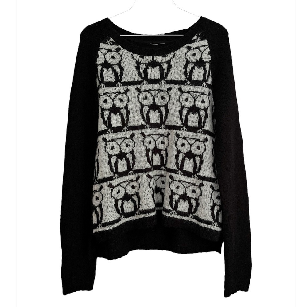 Mohair Blend Owl Pattern Lightweight Pullover Sweater